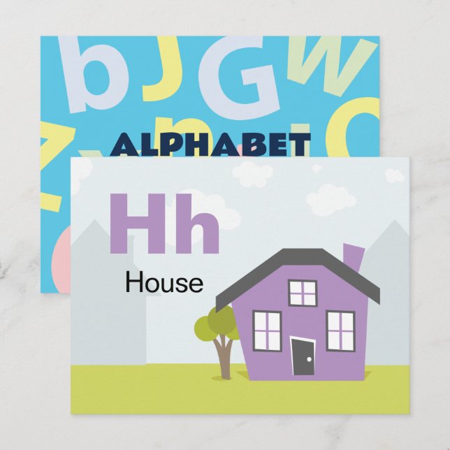 Postale H est pour House - Carte Flash Alphabet (Devant / Derrière)