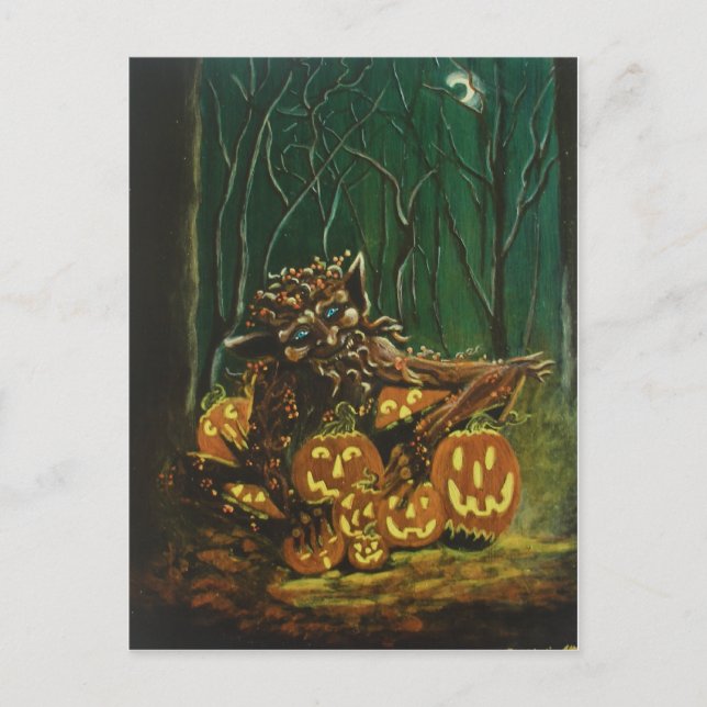 Postale Halloween, carte postale, elfe, knome, fée, bois,  (Devant)