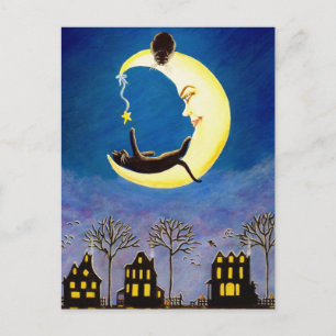 Postale Halloween, carte postale, noir, chat, Salem, étoil