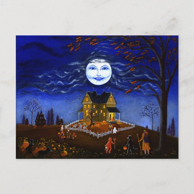 Postale Halloween, carte postale, squelette, diable, sorci (Devant)