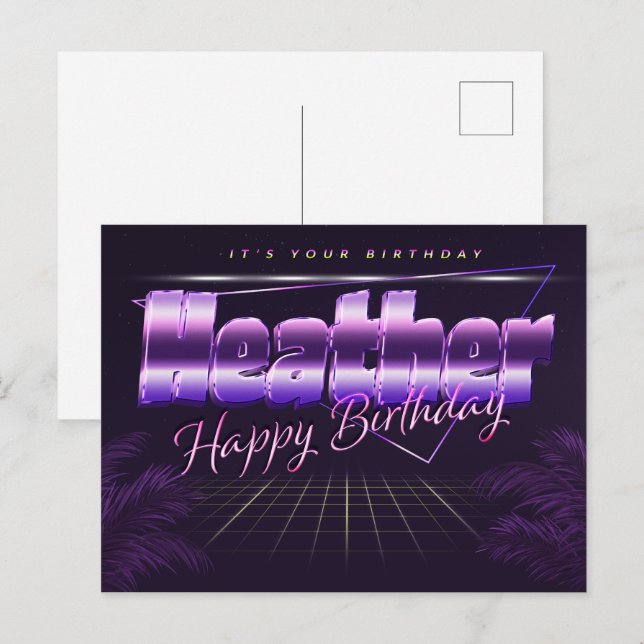 Postale Heather Name Prénom lila Carte Anniversaire (Devant / Derrière)