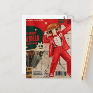 Postale Homme au champignon rouge et carte avec collage d'