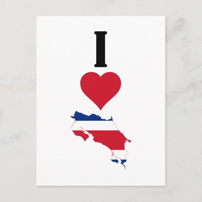 Postale I Love Costa Rica Vertical Heart Country Carte (Devant)