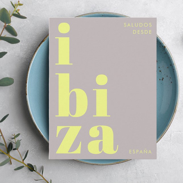 Postale Ibiza Espagne typographie moderne jaune Carte post (Créateur téléchargé)