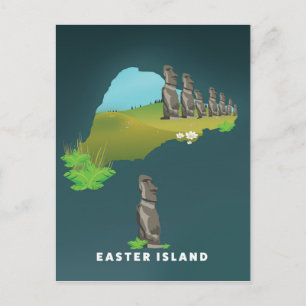 Postale Île de Pâques Illustrated Carte imprimé affiche de