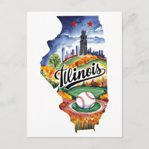 Postale Illinois États-Unis Carte Ancienne Aquarelle