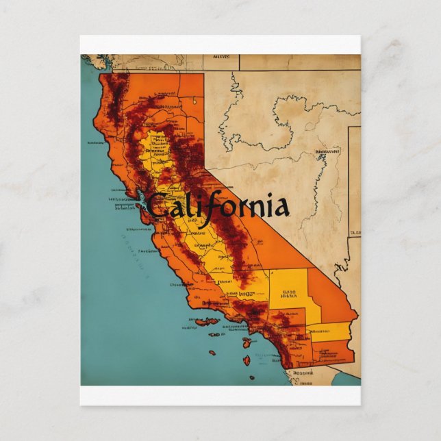 Postale Illustration de la carte de Californie (Devant)