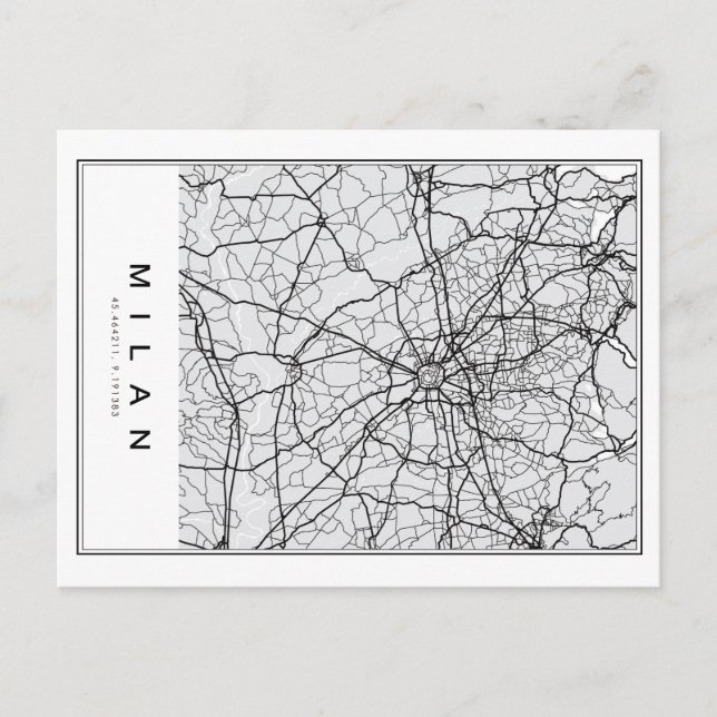 Postale Illustration de la carte de Milan (Devant)