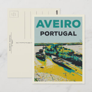 Postale Illustration de la lagune d'Aveiro Portugal Carte 