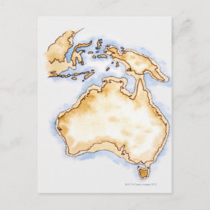 Postale Illustration d'une simple carte de l'Australie