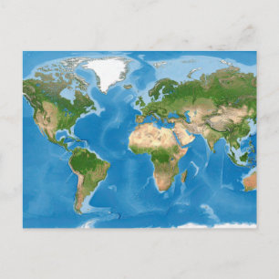 Postale Illustration Topographique de la Carte du Monde