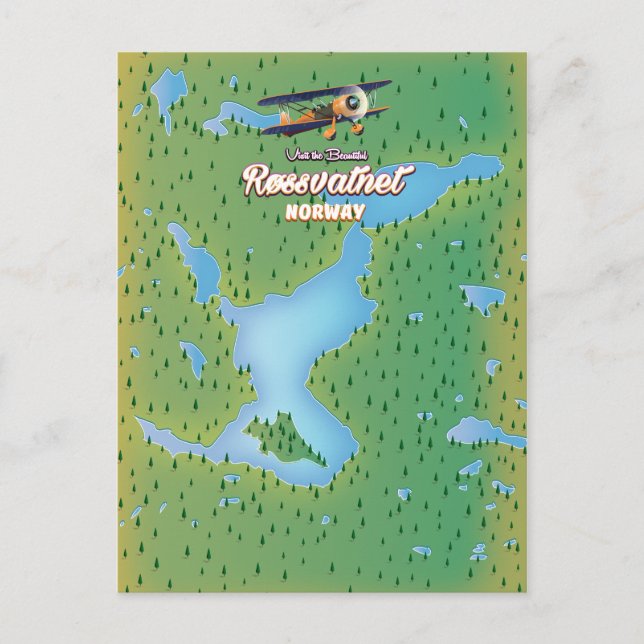 Postale Impression d'art de carte du lac Røssvatnet Norvèg (Devant)