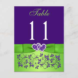 Postale IMPRIMÉ RIBBON Purple, Green Table Number Carte po
