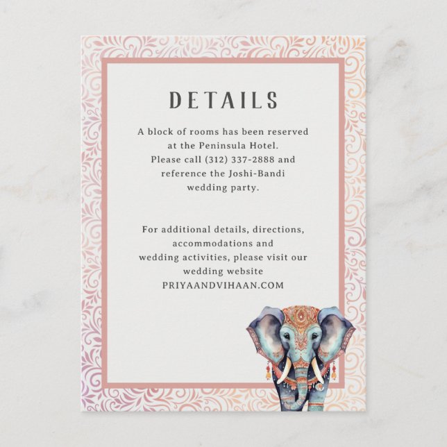 Postale Indian Elephant Détails Mariage Carte de boîtier (Devant)