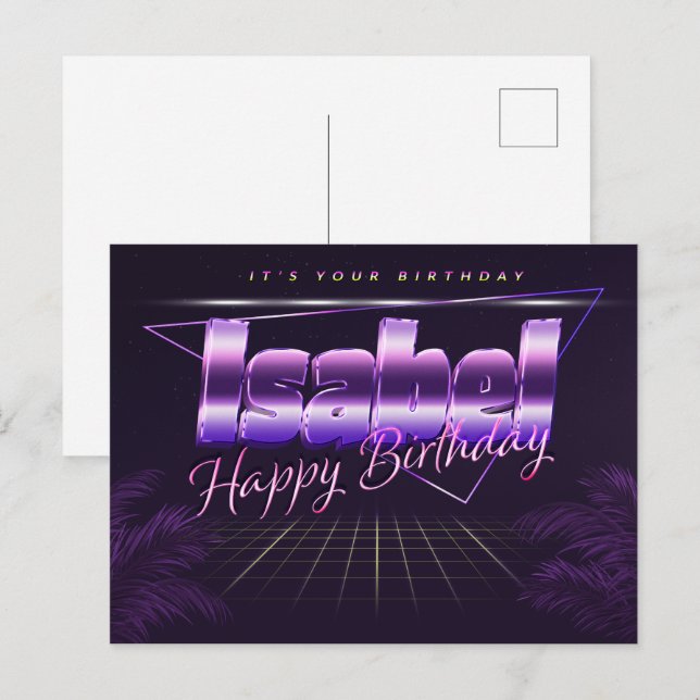 Postale Isabel Name Prénom lila Carte Anniversaire (Devant / Derrière)