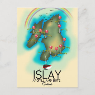 Postale Islay, Hébrides intérieures, carte de l'écosse art