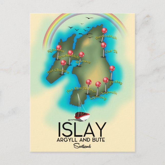 Postale Islay, Hébrides intérieures, carte de l'écosse art (Devant)