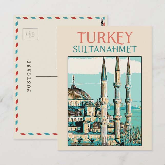 Postale Istambul Mosquée Bleue illustration Turquie Carte  (Devant / Derrière)