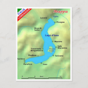Postale Italie - Lombardie - Lac d'Iseo - Carte -