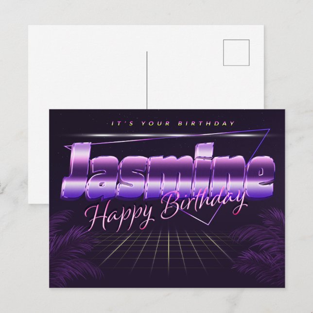 Postale Jasmine Nom Prénom Anniversaire de la carte postal (Devant / Derrière)