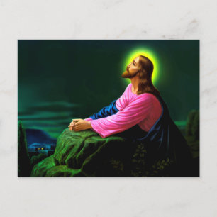 Postale Jésus priant Carte de vœux Poster Catholique