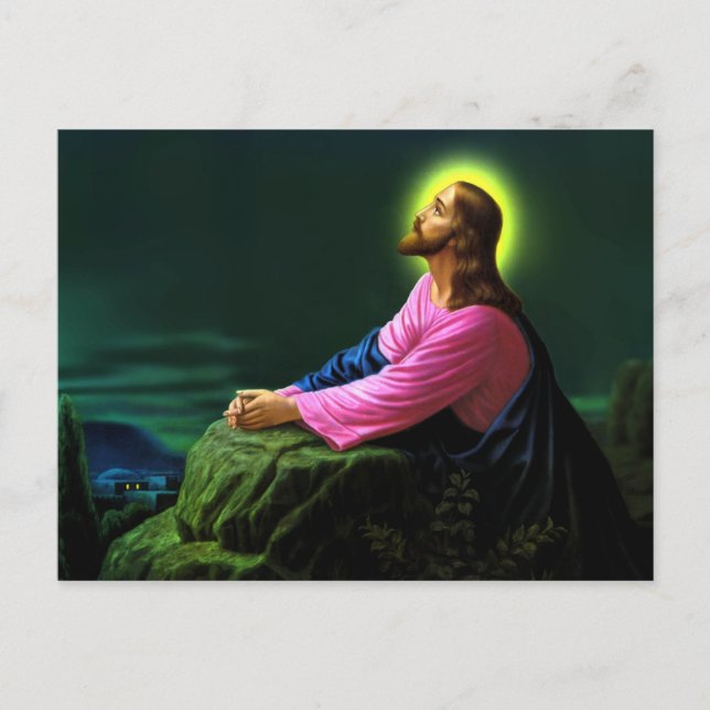 Postale Jésus priant Carte de vœux Poster Catholique (Devant)