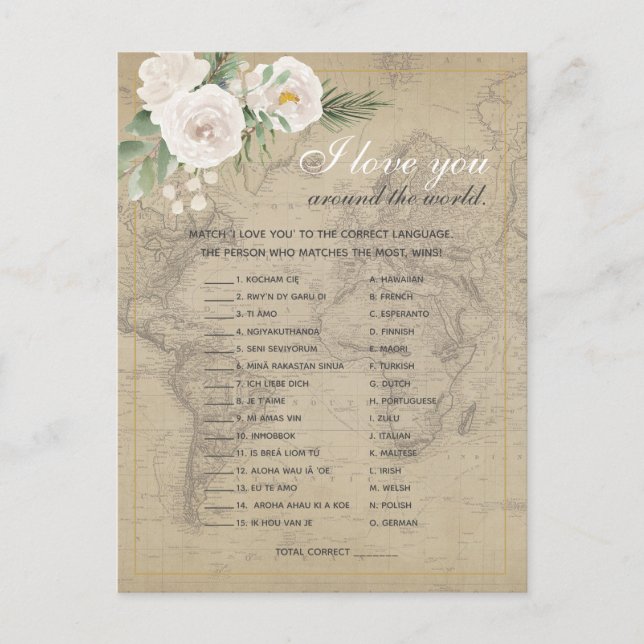 Postale Jeu de carte de mariage avec des phrases étrangère (Devant)