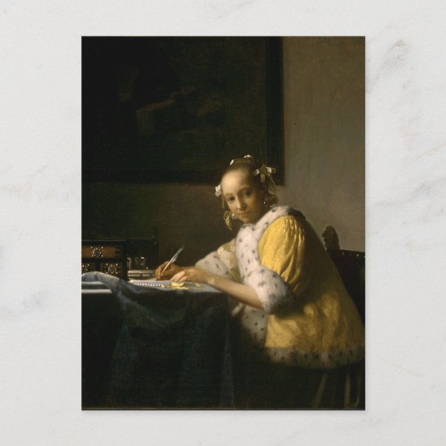 Postale Johannes Vermeer, Une Dame qui écrit une carte pos (Devant)