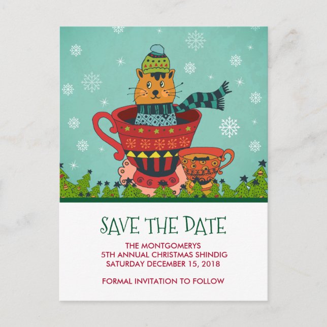 Postale Joli chat assis dans une tasse à thé, carte de sau (Devant)