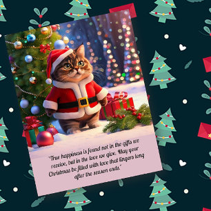 Postale Joli Chat en Costume de Père Noël Carte de Noël