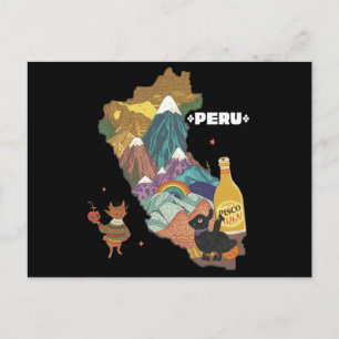 Postale Joli Machu Picchu et Alpaca illustrés par carte