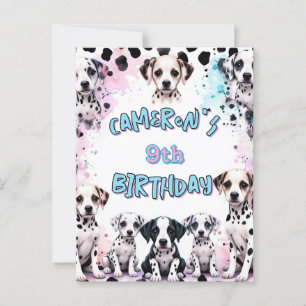 Postale Jolie carte d'anniversaire de chiot Dalmatien aqua