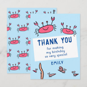 Postale Jolie carte d'anniversaire fille crabe rose animau