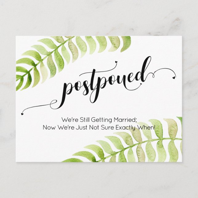 Postale Jolie carte de mariage reporté avec écriture à coe (Devant)