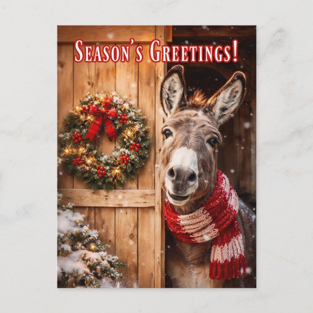 Postale Jolie carte de Noël de grange à âne (Devant)