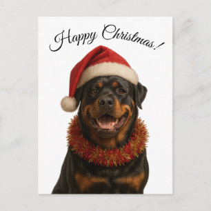 Postale Jolie carte de Noël de Rottweiler avec un chapeau