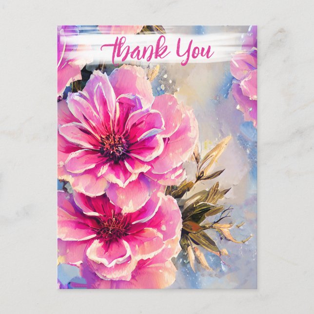 Postale Jolie carte de remerciement fleurie rose shabby ch (Devant)