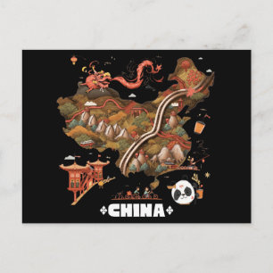 Postale Jolie carte illustrée de la Chine avec dragon et p