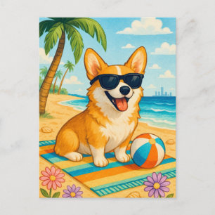 Postale Jolie Corgi Lunettes de soleil Palm Beach Carte po