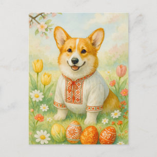Postale Jolie Corgi Ukraine Joyeuses Pâques Œufs Carte Pos