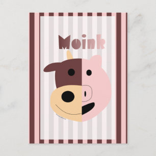 Postale Jolie vache et cochon de dessin animé = Carte post