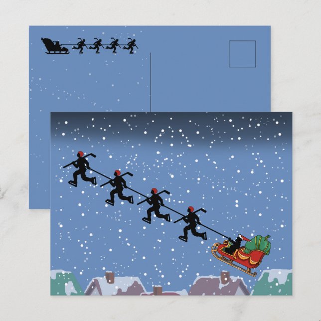 Postale Joueurs de hockey tirant la carte de voeux pliée d (Devant / Derrière)