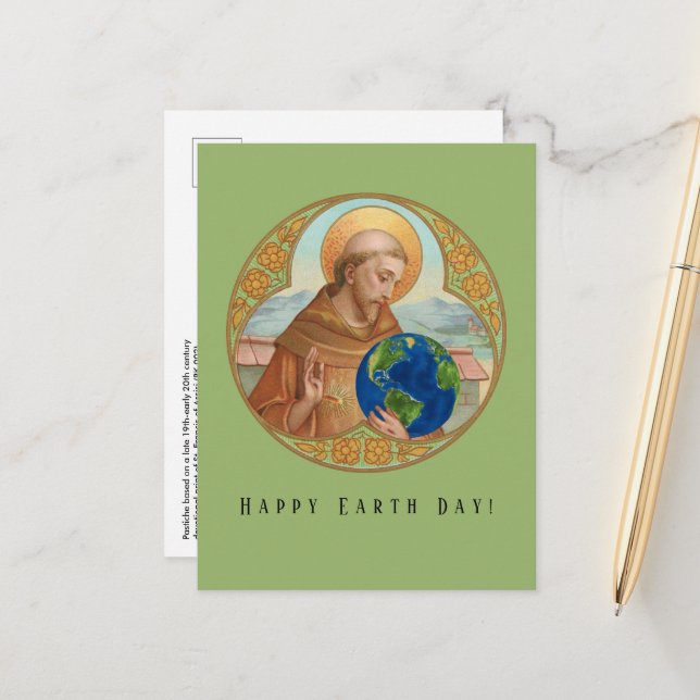 Postale Jour des terres & St. Francis d'Assisi Carte posta (Devant/Arrière en situation)