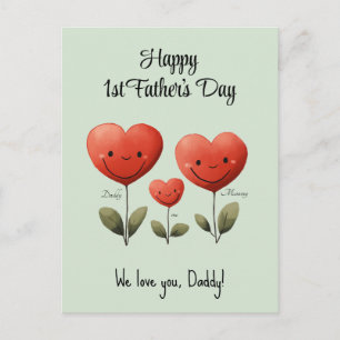 Postale Joyeuse 1ère fête des pères, carte bébé et maman p