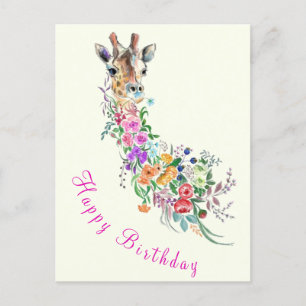 Postale Joyeuse carte d'anniversaire Fleurs colorées Giraf