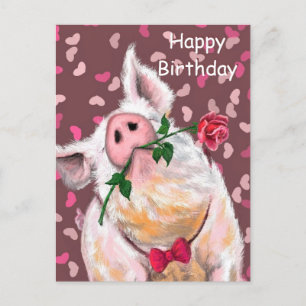 Postale Joyeuse carte d'anniversaire Gentleman Pig - Roman