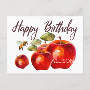 Postale Joyeuse carte d'aquarelle rouge Apple anniversaire