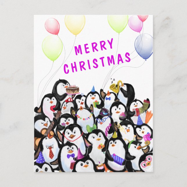 Postale Joyeuse carte de Noël Bonne fête des pingouins (Devant)