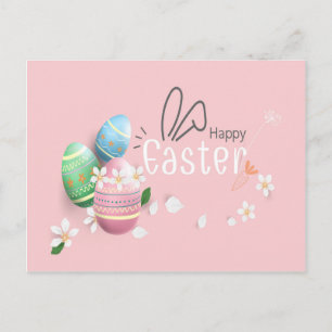 Postale Joyeuses Pâques Œuf Bleu Rose Vert Carte de Vœux