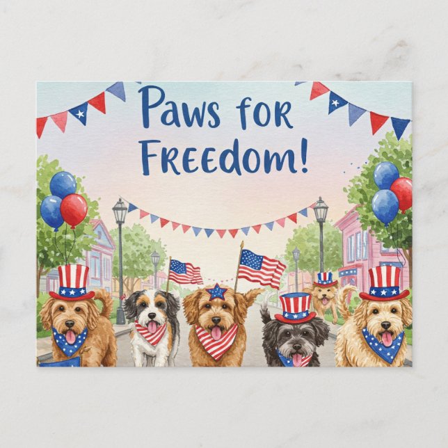 Postale Joyeuses pattes du 4 juillet pour la liberté Carte (Devant)